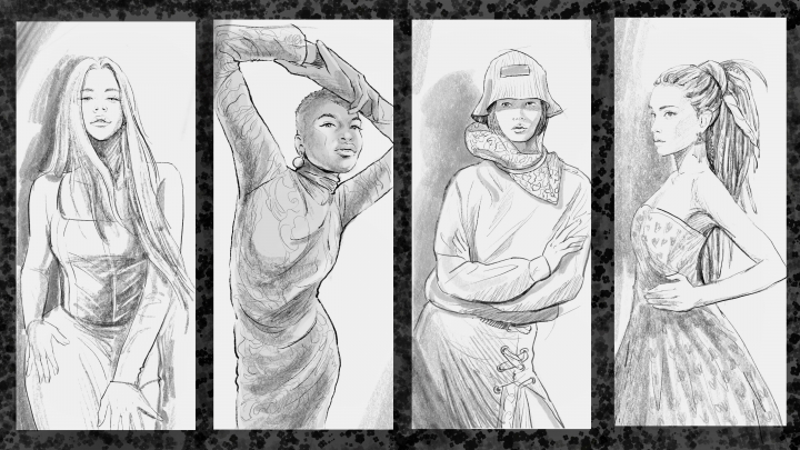 storyboard example created in Tight Pencil Sketches of Women Illustrations